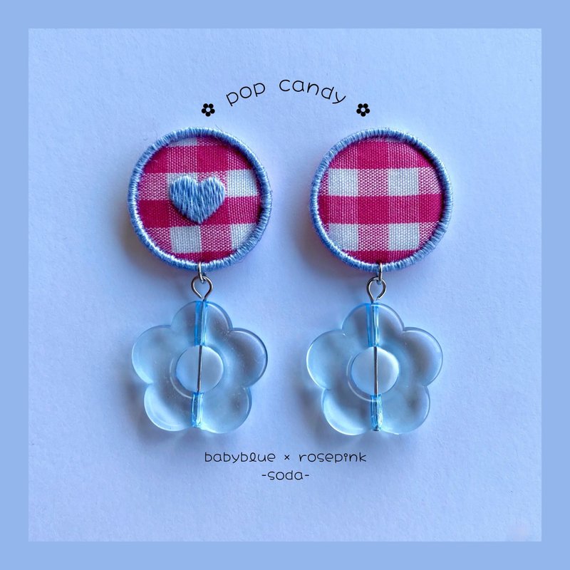 Pop Candy (Soda) Embroidered Clip-On - Earrings & Clip-ons - Thread Blue