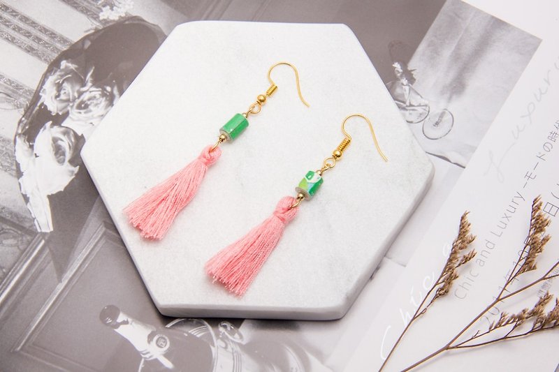 National Wind Fringe Earrings - Cherry Blossom - Earrings & Clip-ons - Paper Pink