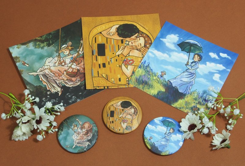 Postcard and badge - 胸針 - 紙 多色