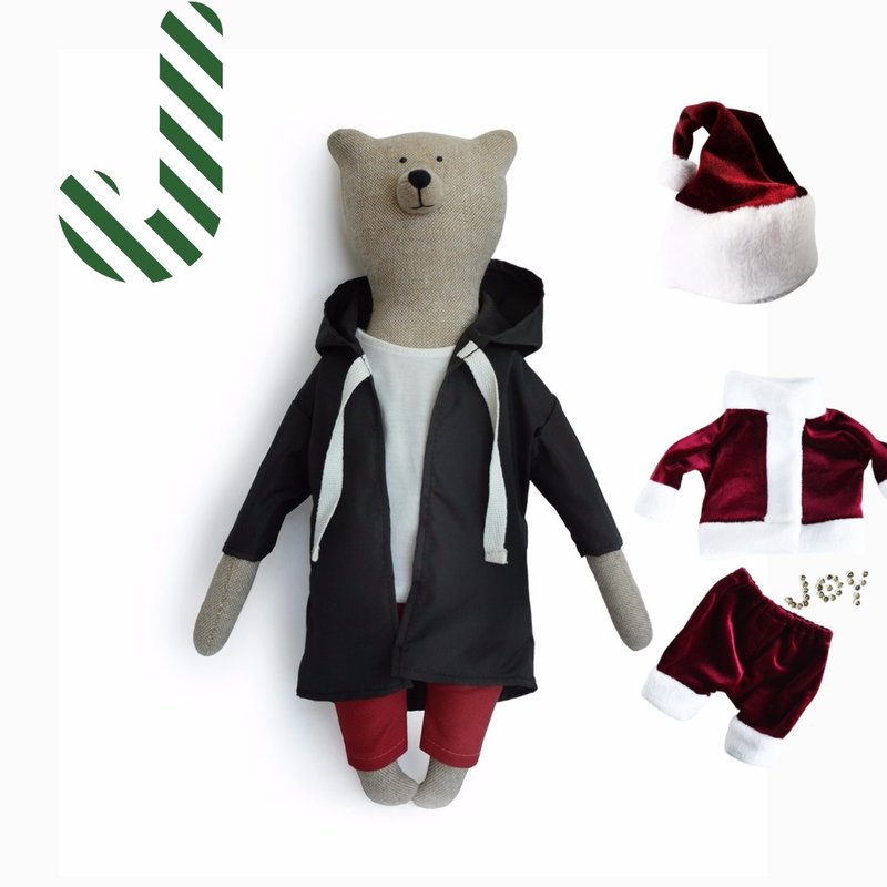 PK bear |福爾摩斯偵探熊+耶誕衣禮盒組 - 公仔/玩偶 - 聚酯纖維 黑色
