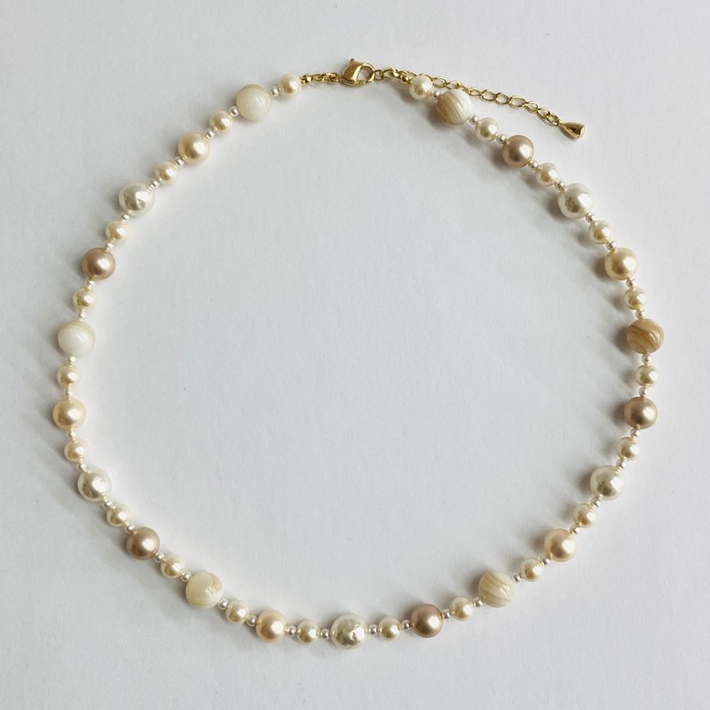 mixパールマルチカラーネックレス/6x8mm約43cm/ナチュラルカラーmix/G/made in japan - 項鍊 - 玻璃 白色