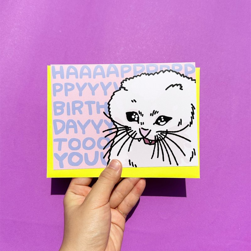 Greeting Card - Happy Birthday Scream Funny crying cat meme Card - 卡片/明信片 - 紙 