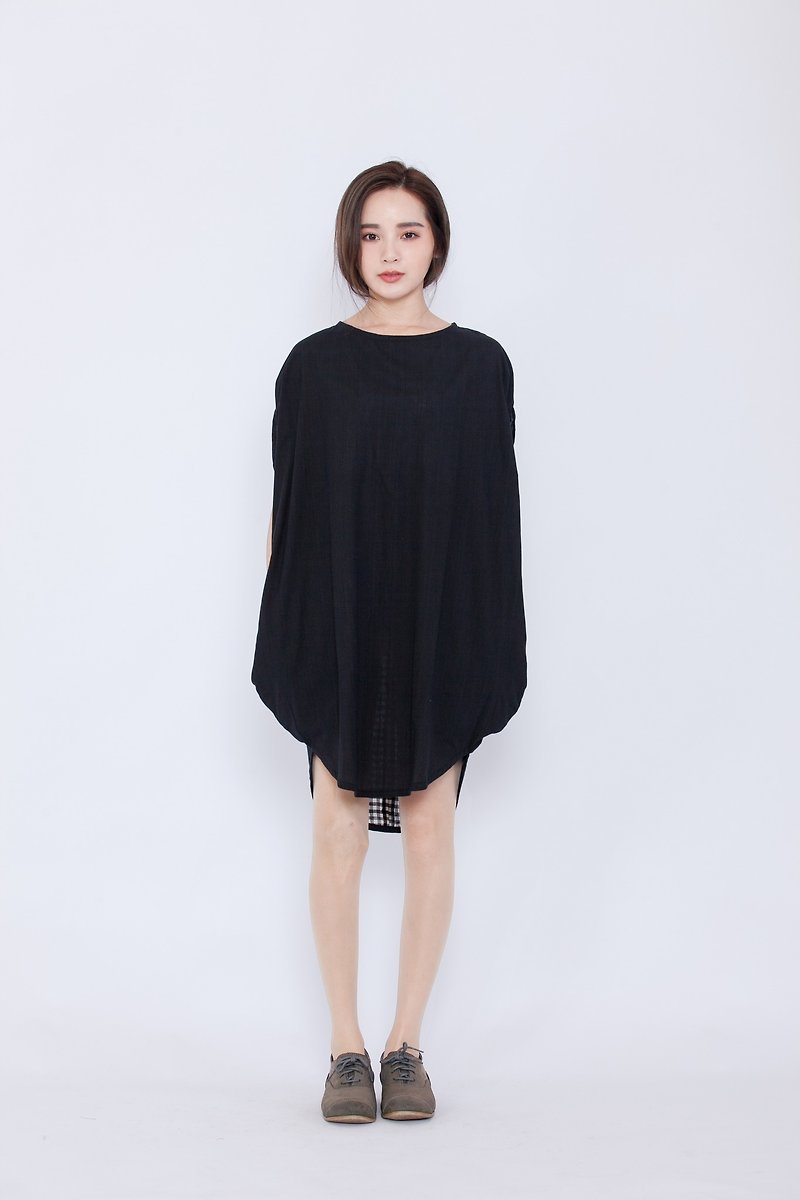橢圓幾何洋裝-黑色記憶 黑白格遊戲-公平貿易 - 洋裝/連身裙 - 棉．麻 黑色
