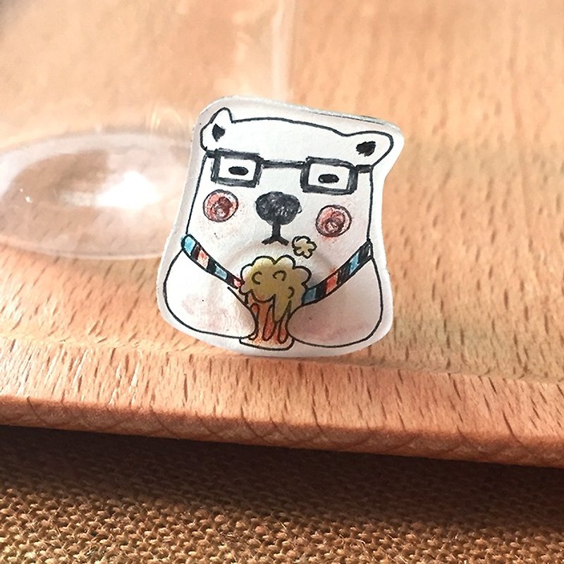 Meow x Oops bear special feature animal series - Minister polar bear brooch after work - Brooches - Acrylic White