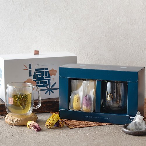Funbodhi 方菩提 【盛】嚴選台灣香水蓮花茶10入+雙層玻璃杯精裝禮盒
