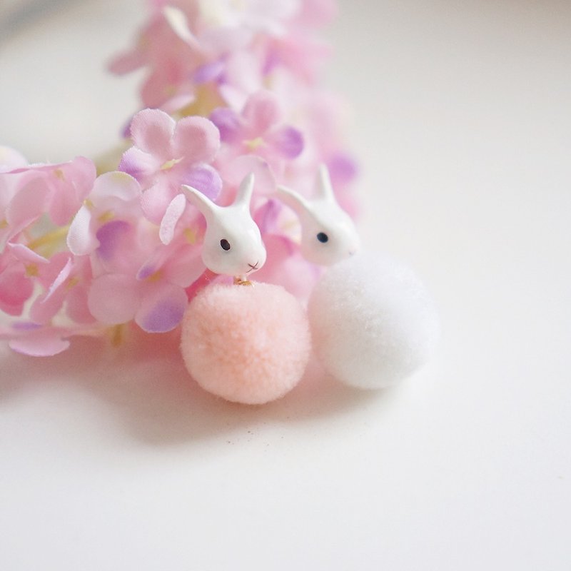 |Unicorn forest | White rabbit hair ball pair of earrings / ear clip - Earrings & Clip-ons - Clay 