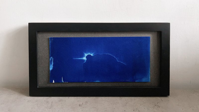 手作 獅子山 藍曬畫 黑色長框 自家設計 香港製 - 海報/掛畫/掛布 - 紙 藍色