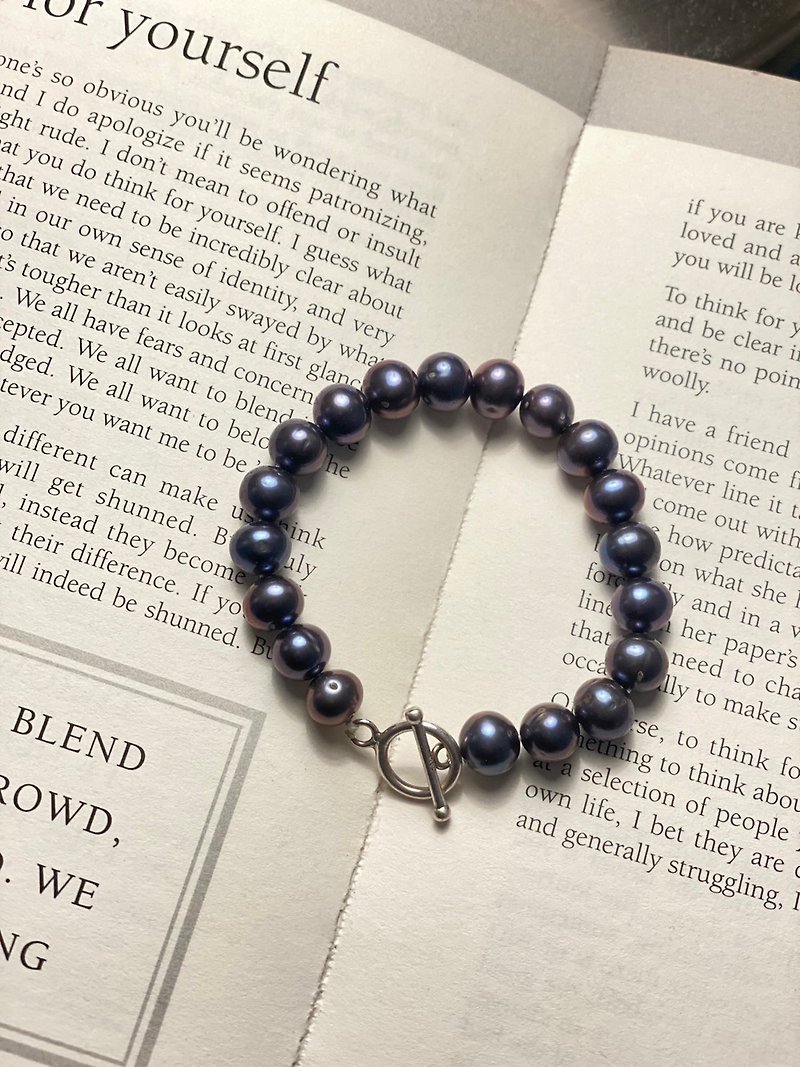 [Bracelet] Sterling Silver-7-8mm OT buckle black pearl bracelet-Mother's Day/Graduation Gift/Valentine's Day Gift - สร้อยข้อมือ - ไข่มุก 