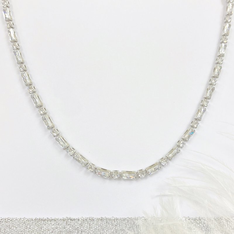 Edith & Jaz • Alternating Cubic Zirconia Tennis Choker Necklace - Collar Necklaces - Gemstone Silver