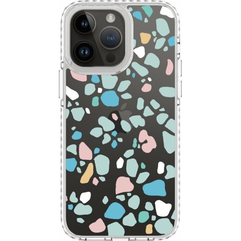 Printing music co-branded mobile phone case - air cushion anti-fall protective case / old tile / terrazzo pink blue (iphone16) - Phone Cases - Other Materials Transparent