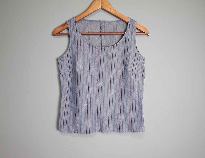 FOAK ancient Mastina linen sea blue striped vest - เสื้อกั๊กผู้หญิง - ผ้าฝ้าย/ผ้าลินิน 