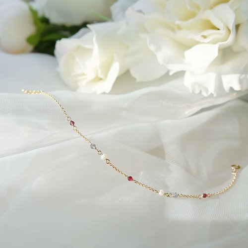 Beau Jewelry <Beau 輕珠寶>14K包金手鍊(紅石榴/堇青石/天然珍珠)-奼紫嫣紅