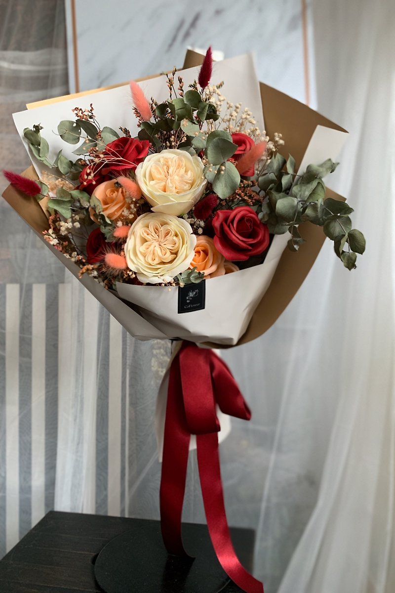 庭園玫瑰香片花 乾燥花 索拉花 花束 送禮 客製化 - 乾花/永生花 - 植物．花 紅色