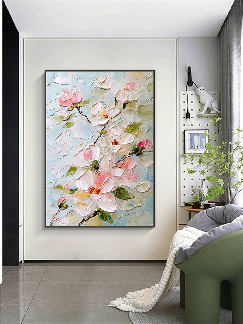 櫻花 手繪油畫/抽象/原創商品/裝飾畫/掛畫/客廳/走廊/玄關掛畫 - 海報/掛畫/掛布 - 亞麻 多色