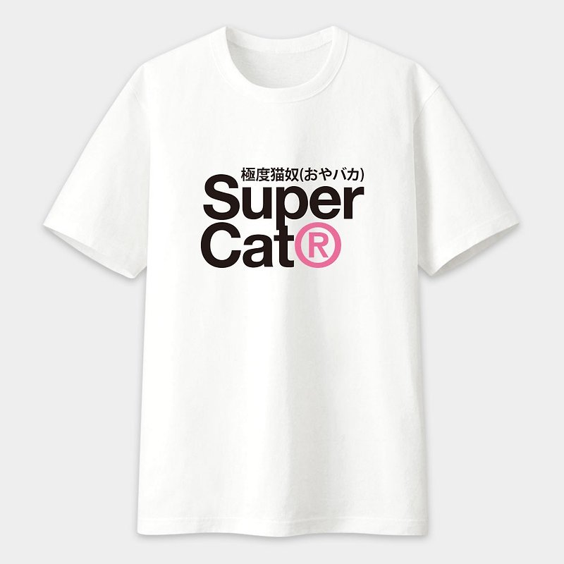 Cotton & Hemp Women's T-Shirts White - Interesting neutral short-sleeved cotton T SUPERCAT extreme cat lover parent-child couple PS223