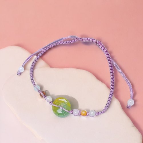 瓔珞珠寶盒 E.L.Jewelry Box 冰種黃加綠翡翠平安扣編織手鍊|天然A貨翡翠|送禮