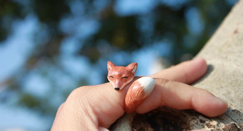 Squinting Fox Enamel Ring~Fox Ring~The size can be fine-adjusted - General Rings - Copper & Brass 