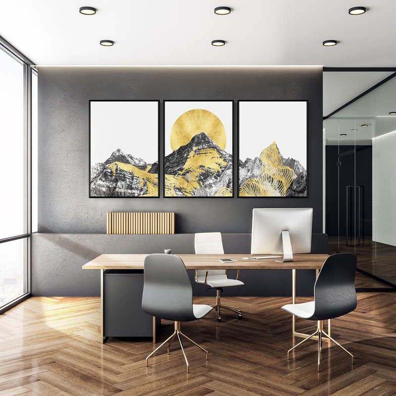 【聯畫優惠組合】流金山色三幅聯畫組合 - 畫/現代/辦公室佈置 - 海報/掛畫/掛布 - 其他材質 金色