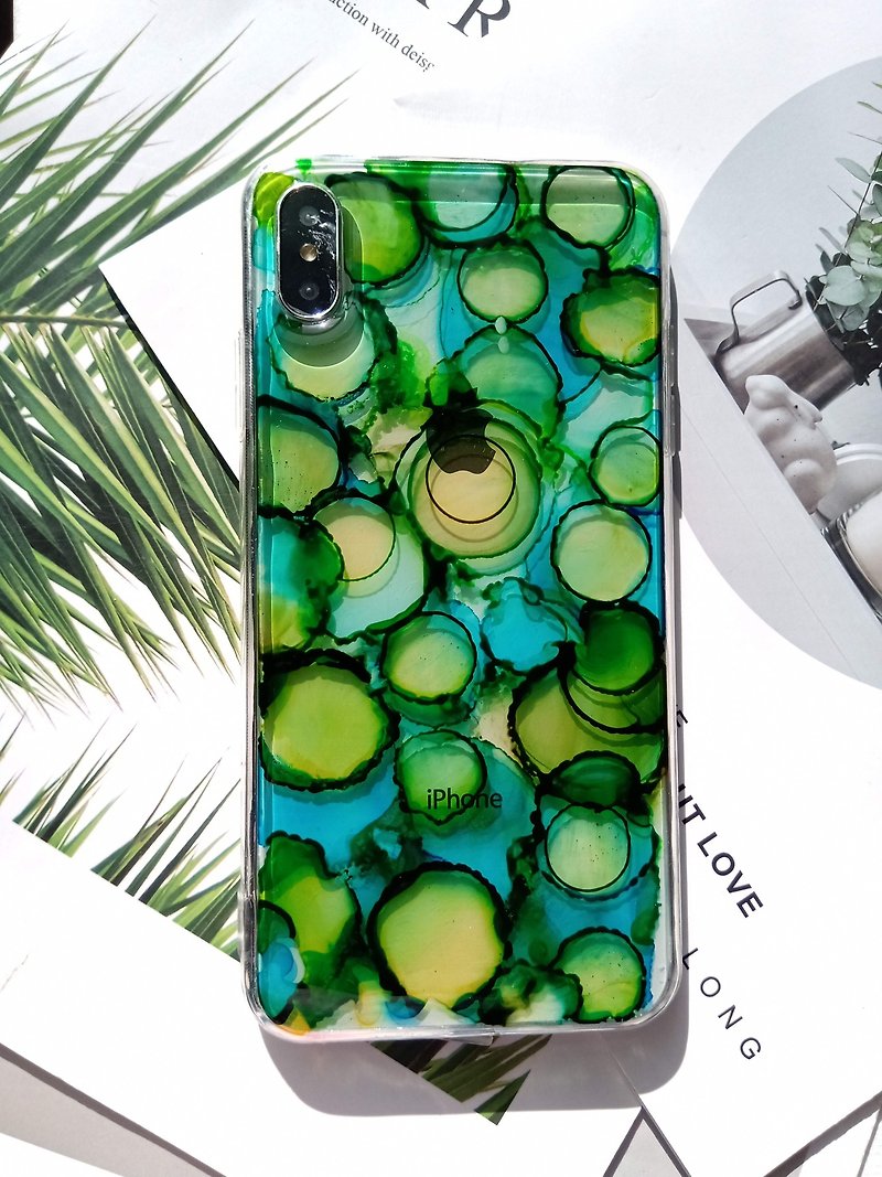 Handmade phone case,iPhone XS Max, Alcohol Inks, circle - Phone Cases - Plastic Green