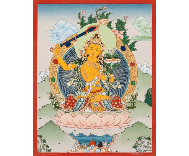 仏教の文殊菩薩手描きタンカ 高品質 - ショップ Boudha Stupa