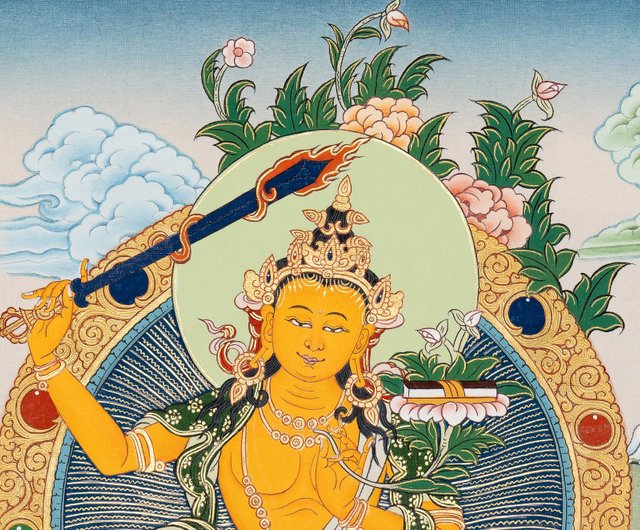 仏教の文殊菩薩手描きタンカ 高品質 - ショップ Boudha Stupa