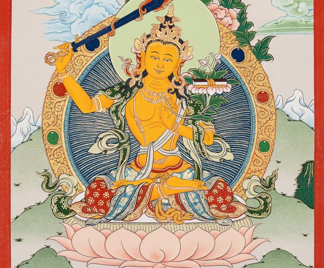 仏教の文殊菩薩手描きタンカ 高品質 - ショップ Boudha Stupa