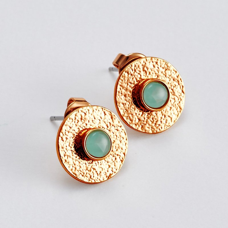 Gemstone round embossed earrings (two colors in total) - ต่างหู - ทองแดงทองเหลือง 