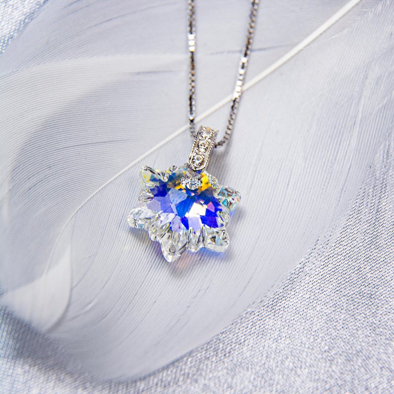 Crystal Necklaces White - [Edelweiss] Small and versatile snowflake color-changing crystal sterling silver necklace anti-allergic necklace Valentine's Day gift
