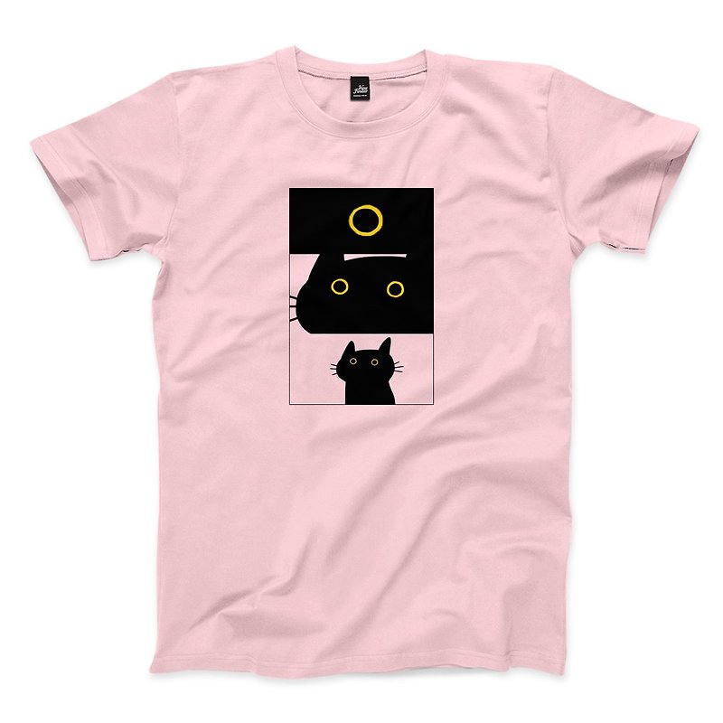 ブラック猫の皆既日食-ピンク-ニュートラルTシャツ