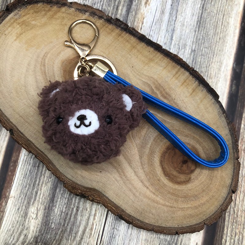 Polyester Charms Brown - Cocoa Bear-Wool Woven Animal Key Ring Charm, Wrist Strap Charm