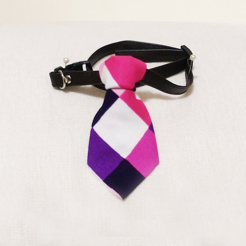Ella Wang Design Tie Pink Plaid pet cats and dogs bow tie tie gentleman - ปลอกคอ - ผ้าฝ้าย/ผ้าลินิน สีม่วง