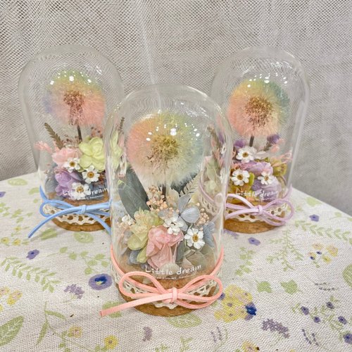 小夢境。Little Dream / 乾燥不凋花藝 | 小夢境花藝 | 馬卡龍色系 彩色永生花蒲公英 玻璃器皿 玻璃罩