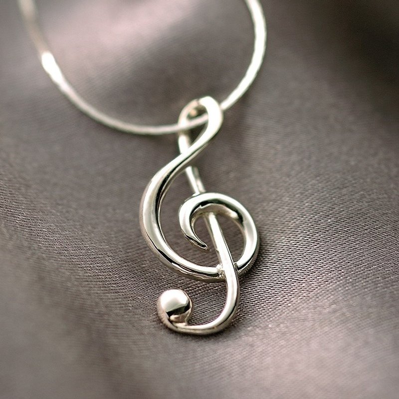Valentine's Day [FUGUE Origin] Put on the music-sterling silver treble clef necklace - Necklaces - Other Metals Gray