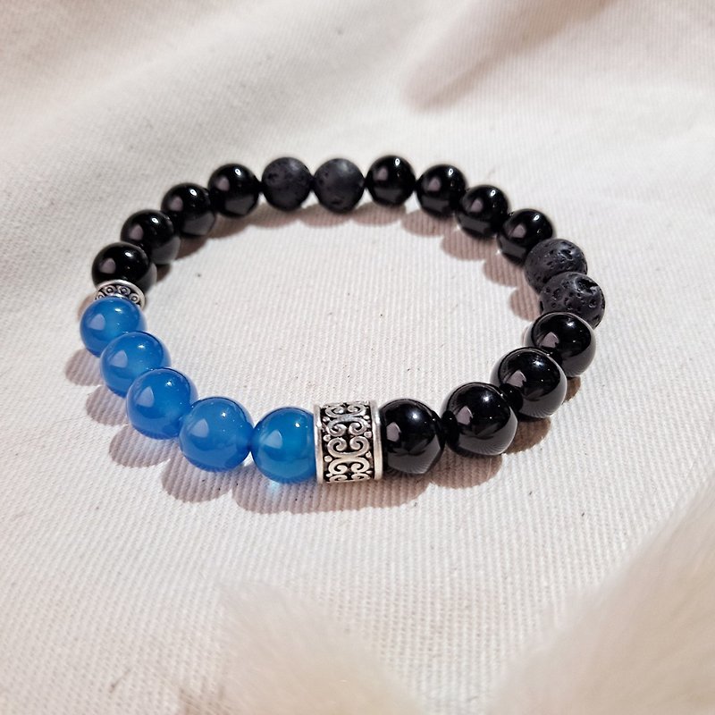 Semi-Precious Stones Bracelets Blue - Kagura Village亚特兰提斯- ink sea blue agate Stone bracelet black onyx bracelet volcano