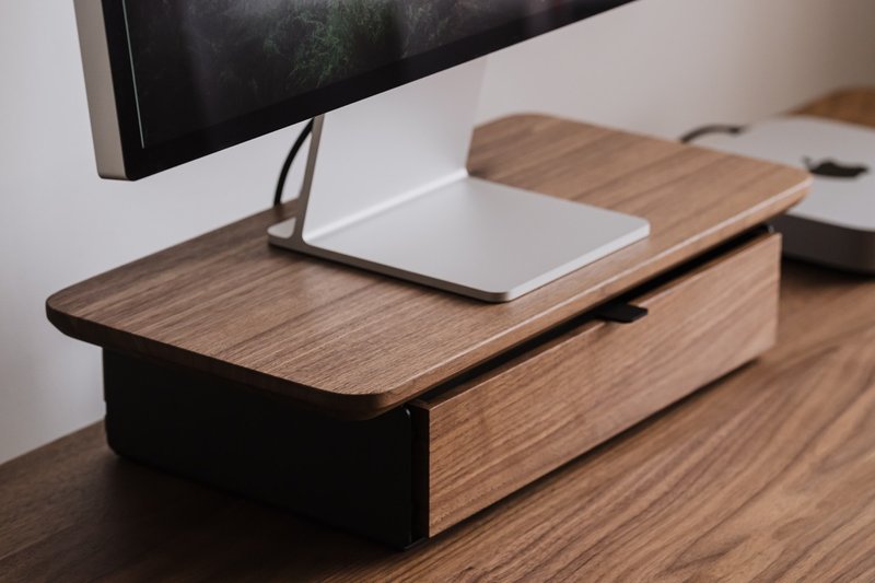 Wooden Desk Shelf Mini with drawers, solid wood monitor stand - 電腦配件 - 木頭 咖啡色