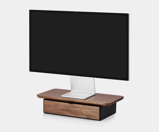 引き出し付き木製デスクシェルフミニ、無垢材モニタースタンド