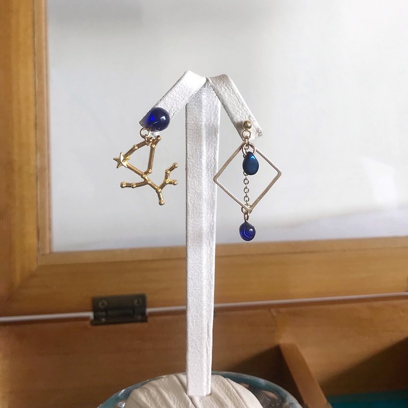 Resin Earrings & Clip-ons Blue - Virgo - handmade resin birthday gift galaxy asymmetrical dangle earrings ear / ear clip