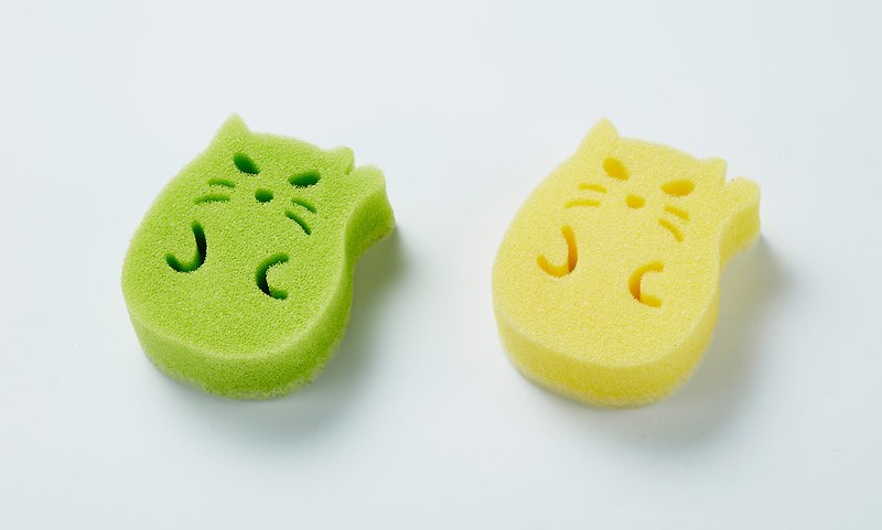 Fat cat dishwashing sponge vegetable melon cloth (three in one set / drain rack)