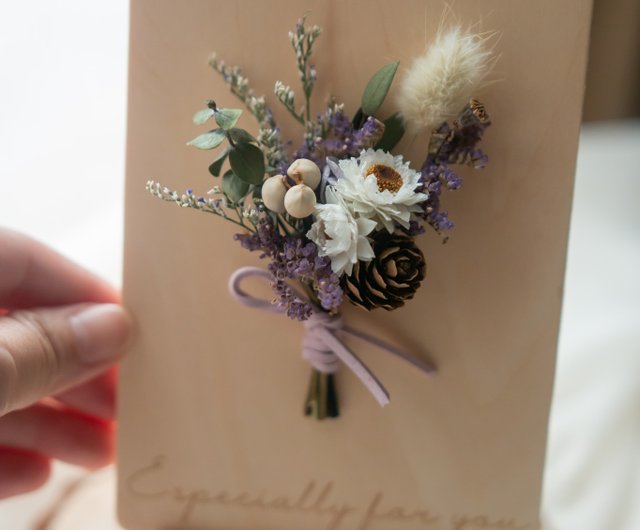 ミニドライブーケ木製カード - プリザーブドフラワーギフト