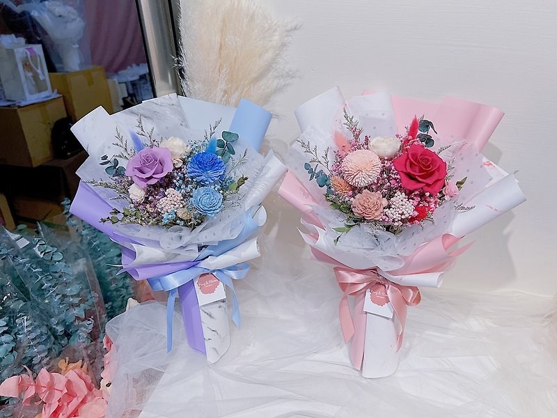 Plants & Flowers Dried Flowers & Bouquets - FengFlower [Double-color Gypsophila Rose Bouquet] Dried Flowers/Eternal Flowers/Gifts