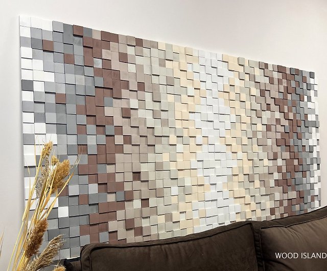 木造モザイク3D壁飾り モハベ 。ホワイトベージュブラウンのジグザグオンブル - ショップ 美しいデザイン ウォールデコ・壁紙 - Pinkoi