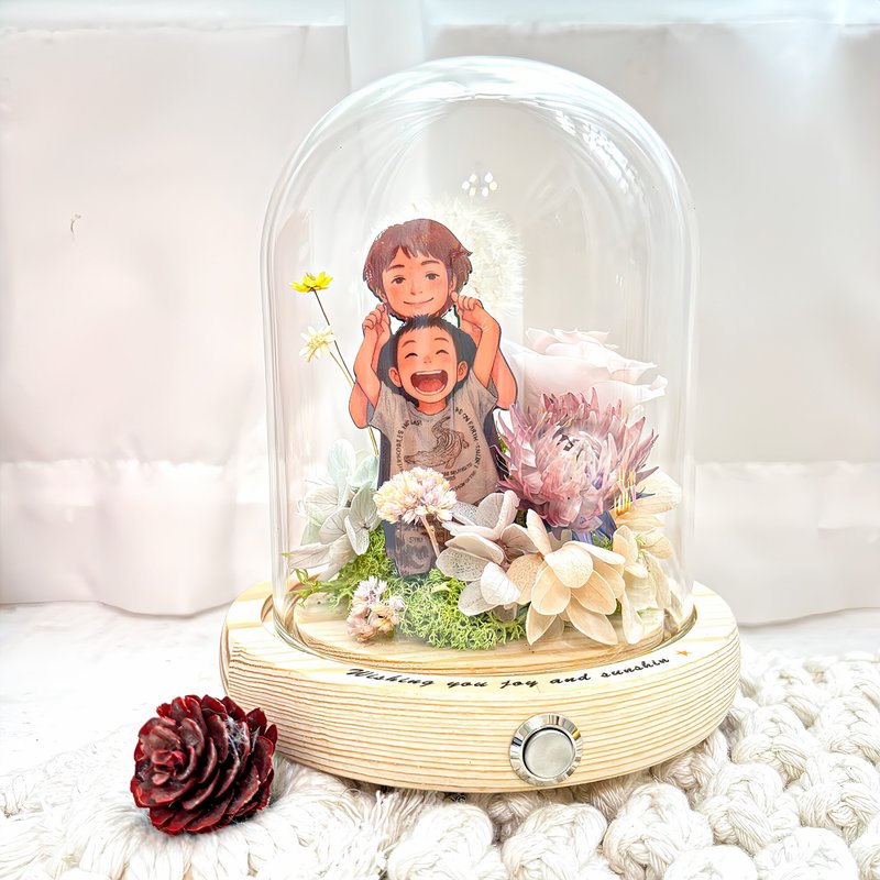 【客製加購】人物似顏繪木質插畫牌 婚禮親子友情適用 (不單售) - 乾燥花/永生花 - 木頭 咖啡色