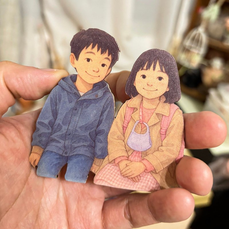 【客製加購】人物似顏繪木質牌 / 婚禮親子友情-需另搭配花盅加購 - 乾燥花/永生花 - 木頭 咖啡色