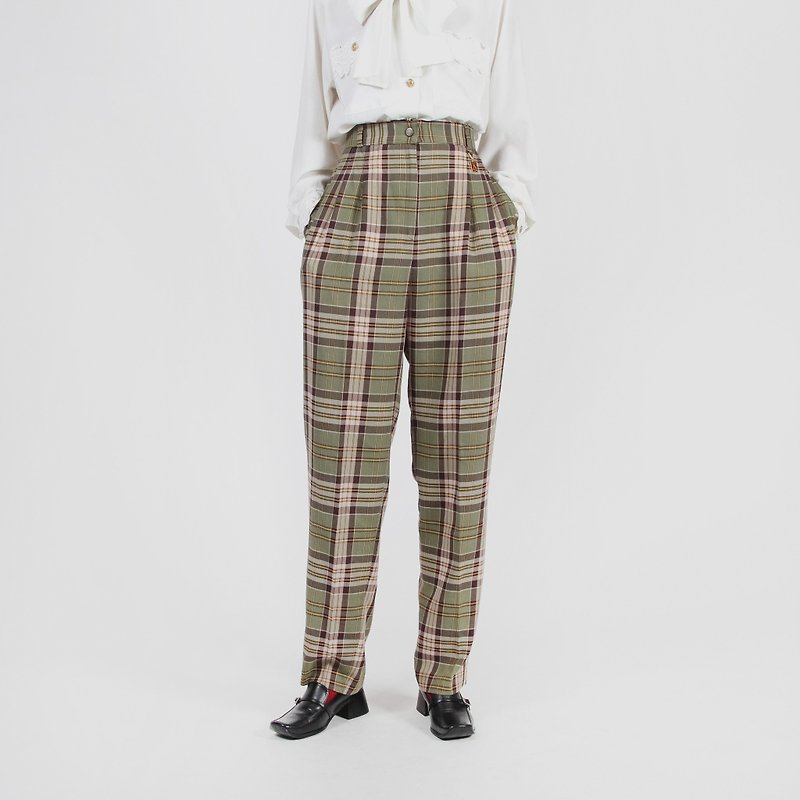 [Egg plant ancient] scented tea lattice straight old vintage pants - Women's Pants - Polyester 