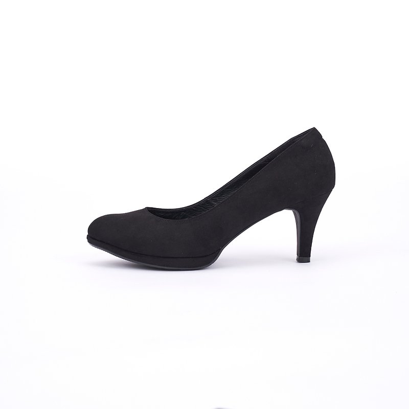 Plus size heel shoes 41-44 made in Taiwan texture suede platform air cushion high heels 7.5cm black - รองเท้าส้นสูง - วัสดุอื่นๆ สีดำ