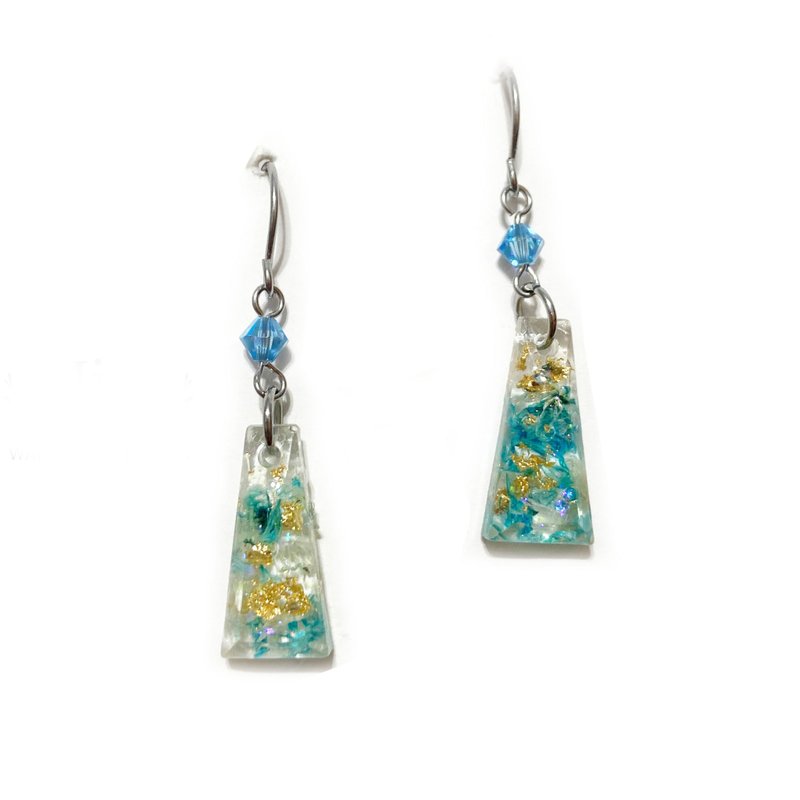 乾燥花藍天滿天星水晶垂墜耳環 - 耳環/耳夾/耳骨夾 - 樹脂 藍色