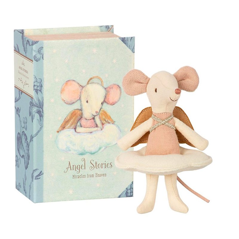 Big Sister Mouse In A Box, In Flora One Piece Dress - Stuffed Dolls & Figurines - Cotton & Hemp White