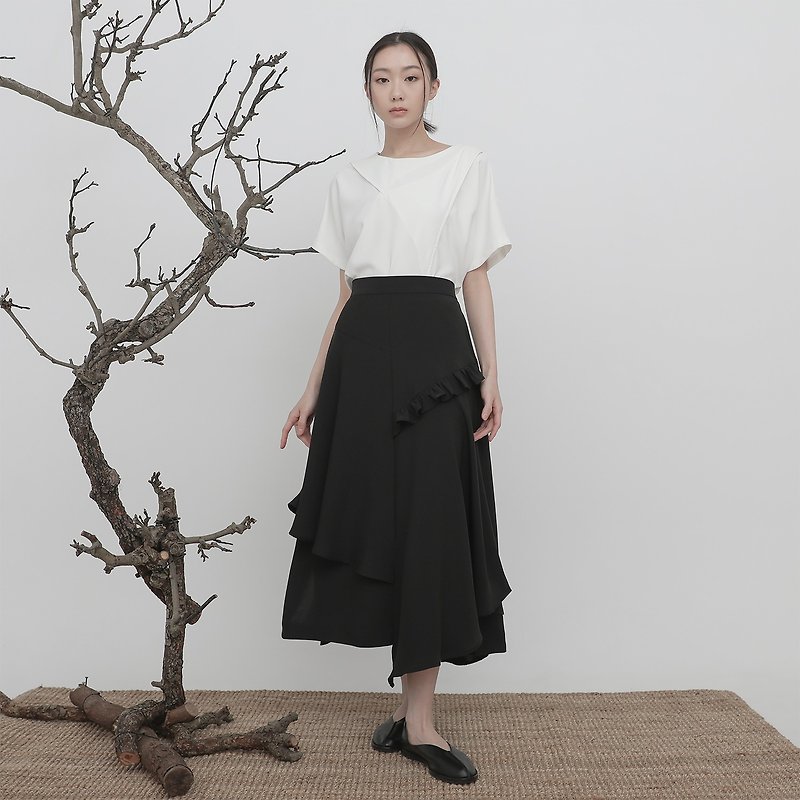 Taipei Fashion Week Limited Edition/Ji_Silent・Asymmetrical Long Dress_23SF202_Black - กระโปรง - เส้นใยสังเคราะห์ สีดำ