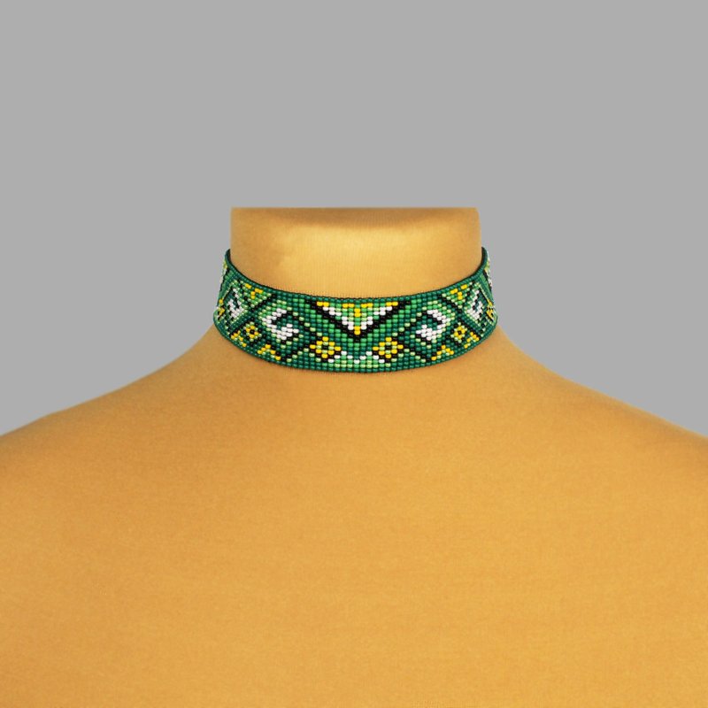 Green beaded choker elegant jewelry for woman - Necklaces - Glass Green