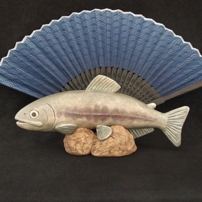 Ceramic Female Chum Salmon (Length:9.0in), Hand-built Ceramic Art - ของวางตกแต่ง - ดินเผา 